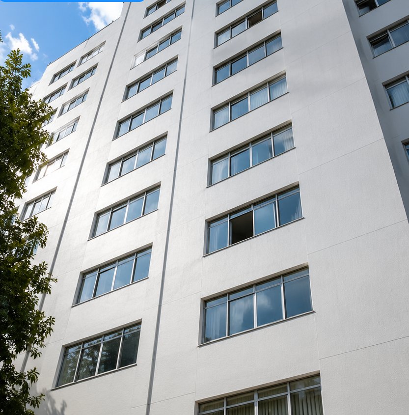 Depois — fachada de edifício residencial limpa
