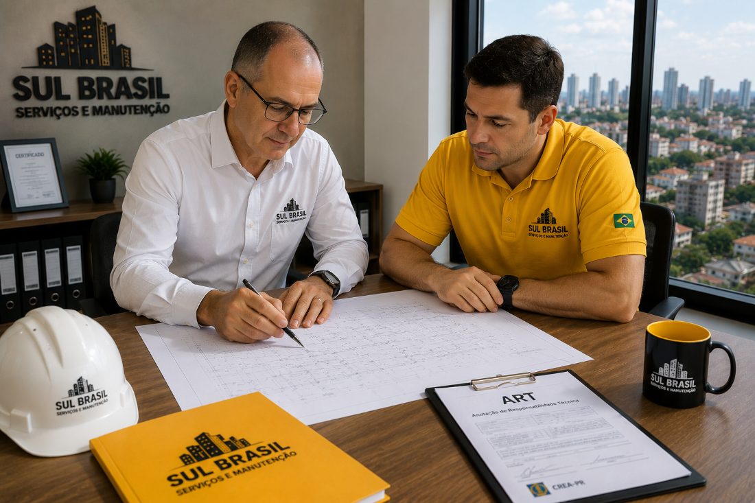 Engenheiro responsável técnico da Sul Brasil analisando projeto